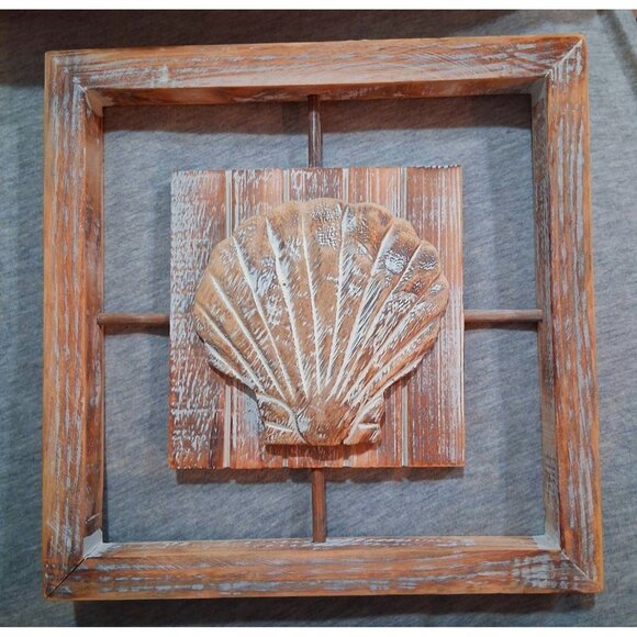 Wooden Coastal Beach  Shell Decor Wall Art - Picture 1 of 5